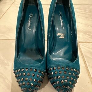 Breckelle’s Teal Studded Suede Women's Heels